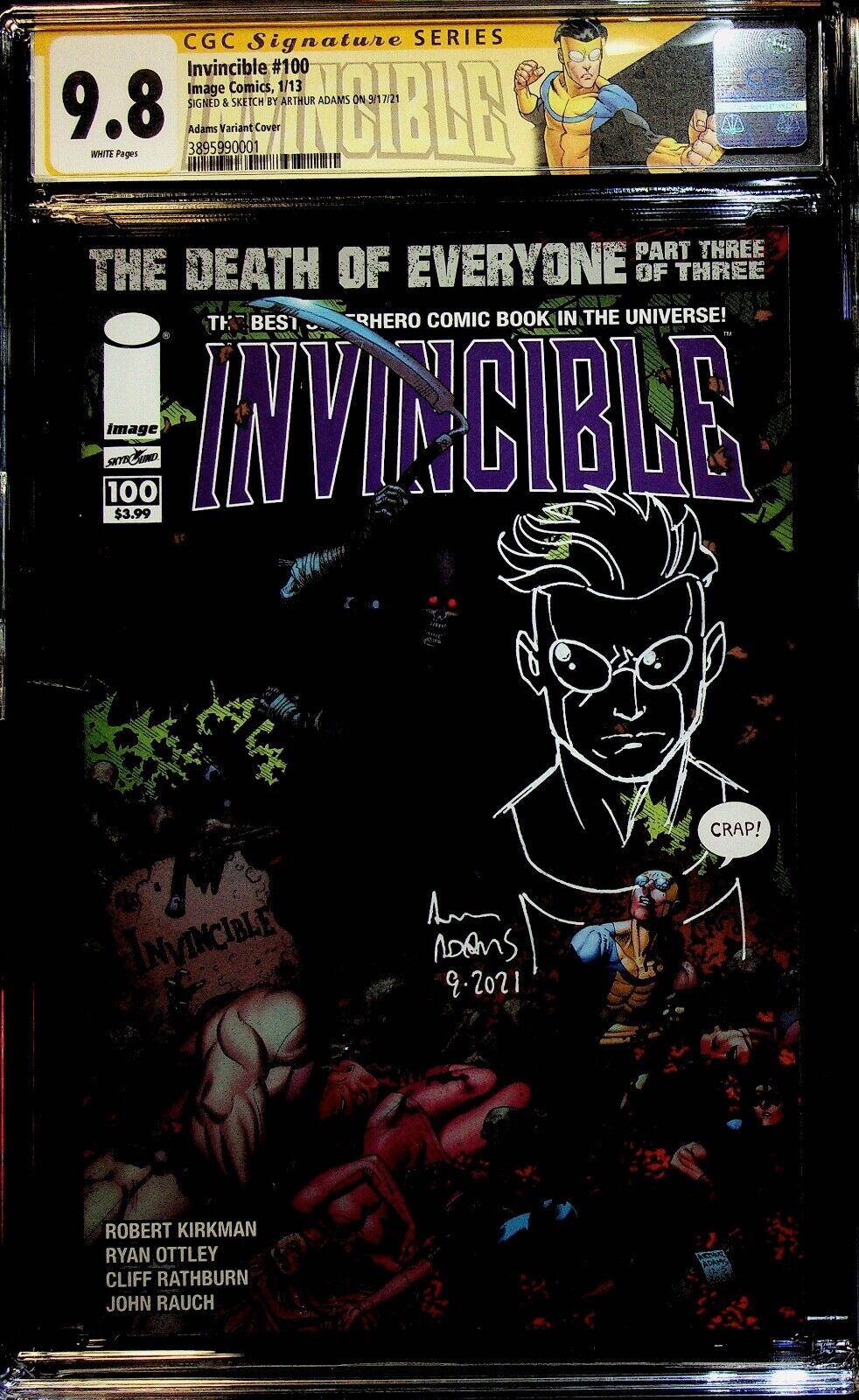 Invincible 100 2013 CGC 98 Adams Variant  Signed  Sketch Arthur Adams