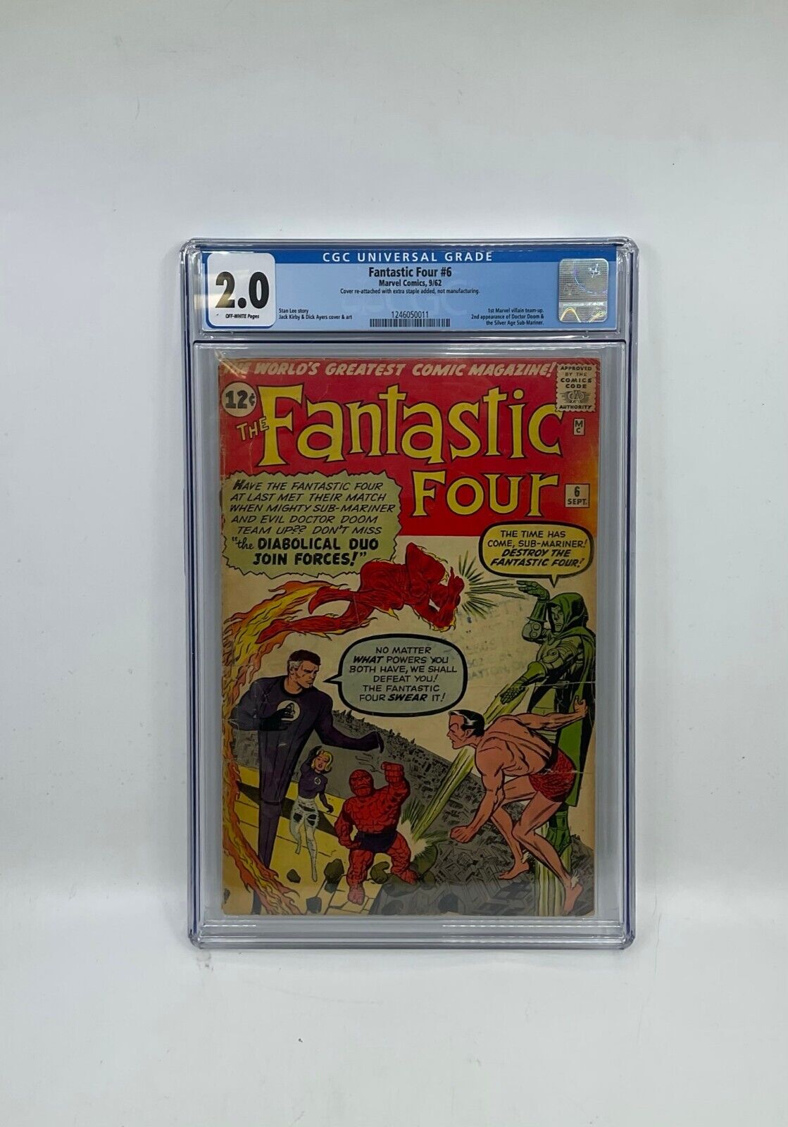 Fantastic Four 6 Marvel Comics 1962 CGC 20 Off White Pages 
