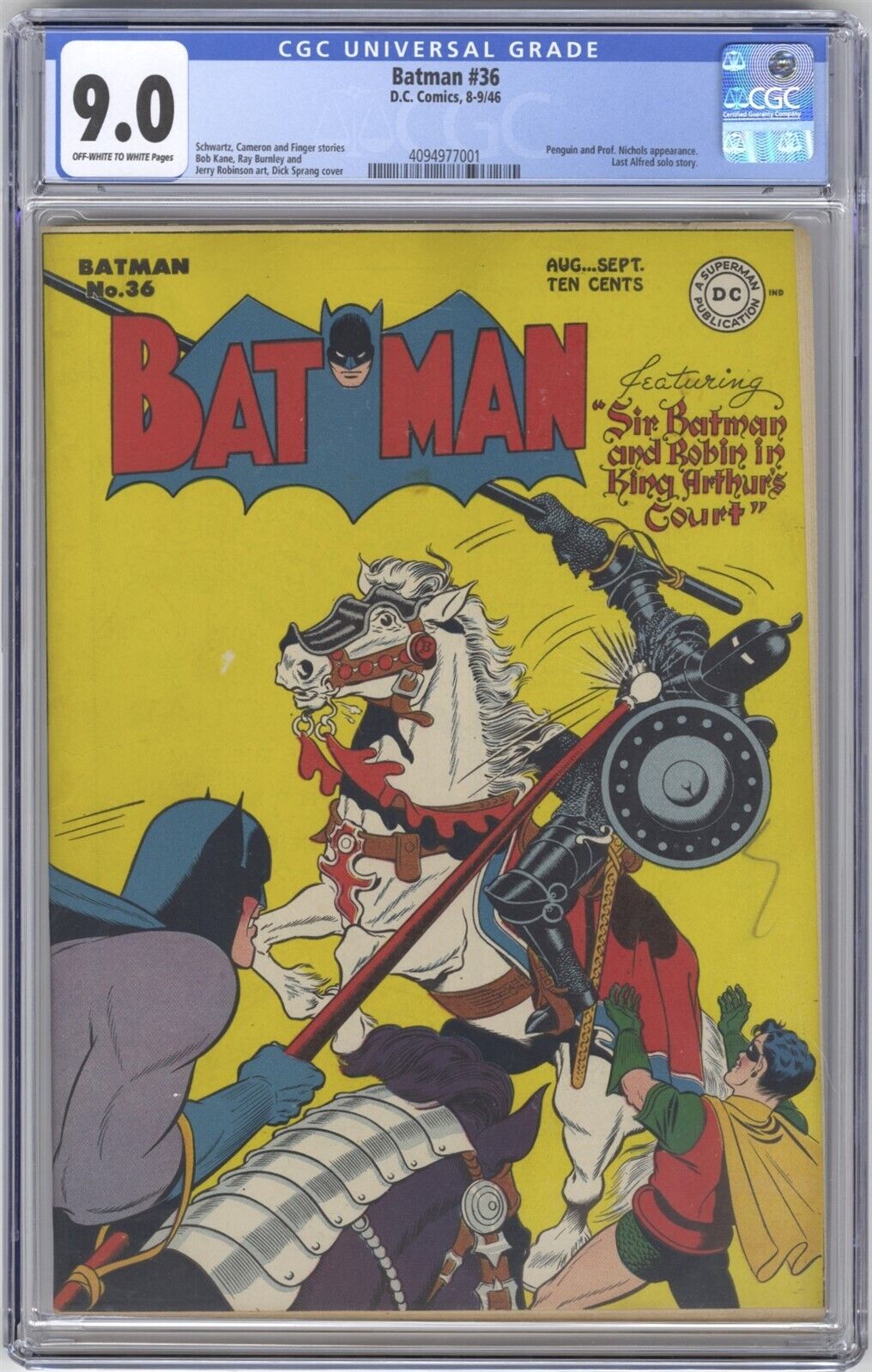 Batman 36 CGC 90 HIGH GRADE DC Comic KEY Penguin App Last Alfred Solo Story