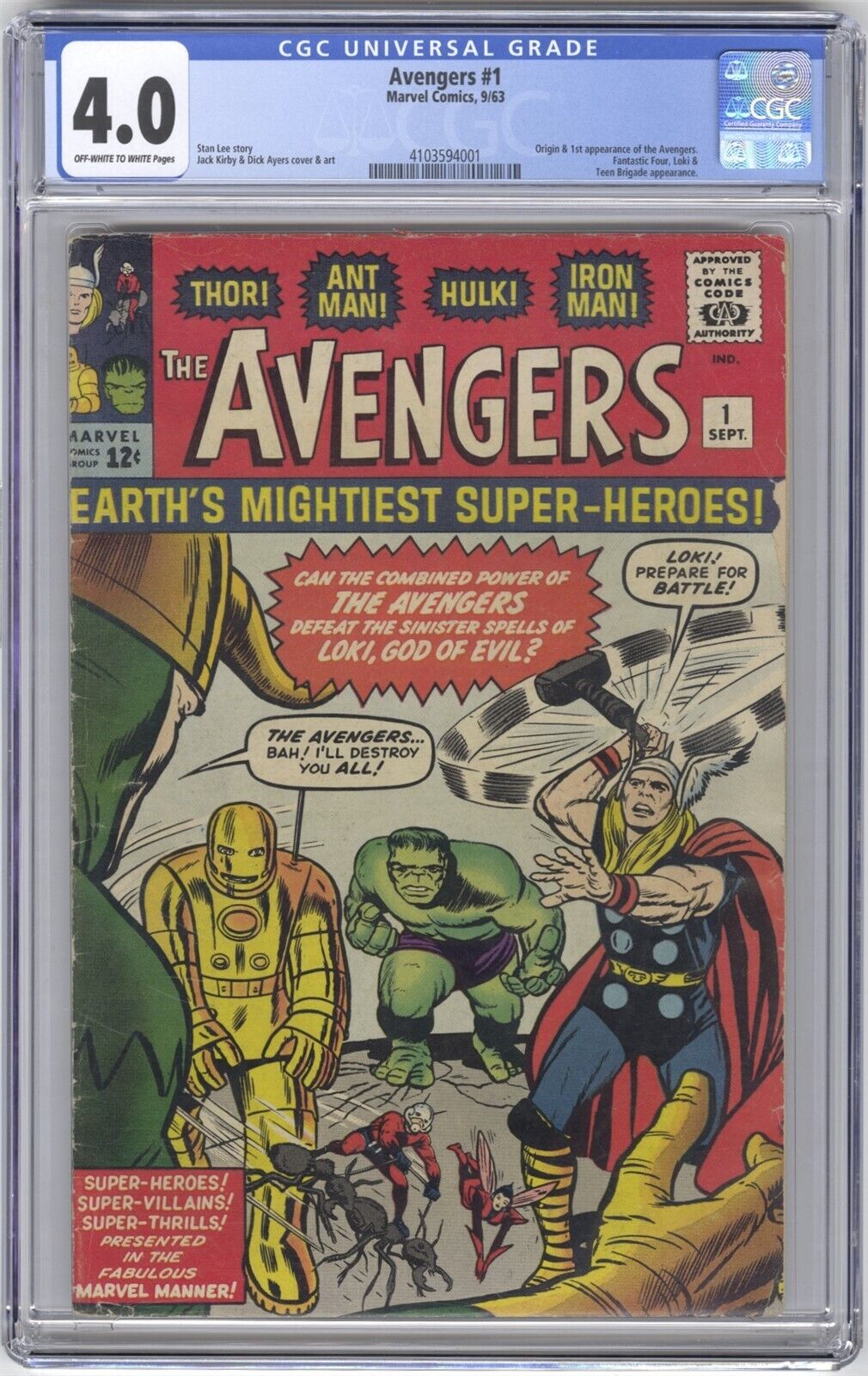 Avengers 1 CGC 40 VINTAGE Marvel Comic KEY Origin  1st App of Original Team