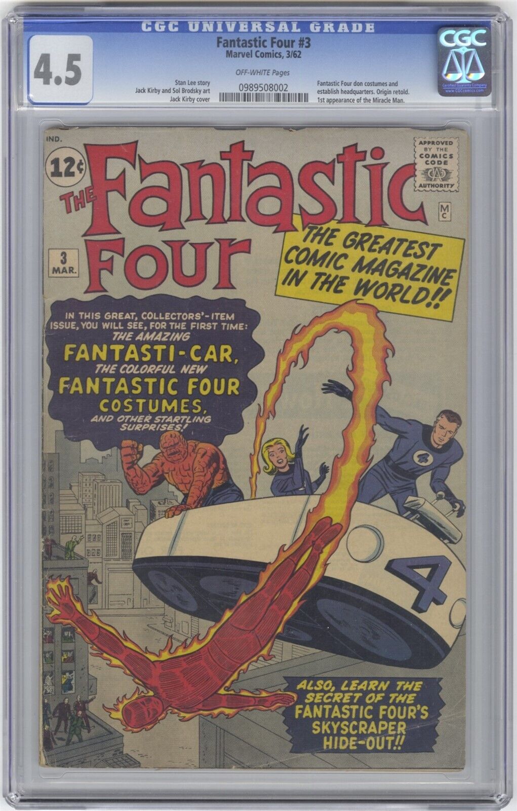 Fantastic Four 3 CGC 45 VINTAGE Marvel Comic KEY 1st Team App in Costumes