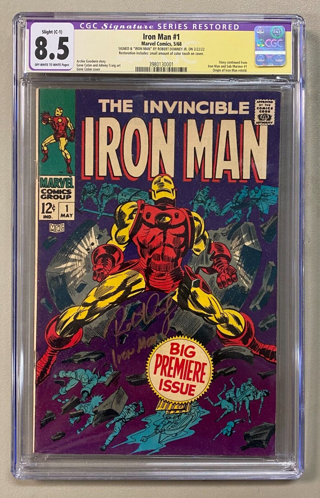 Robert Downey Jr Signed Iron Man 1 Marvel Comics 1968 AUTO CGC 85