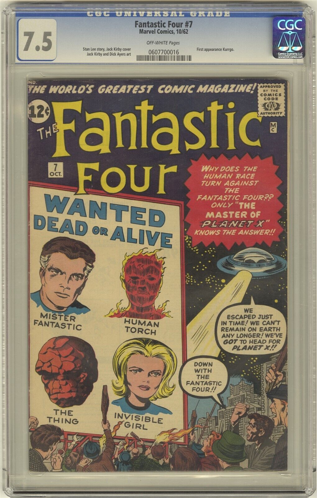 Fantastic Four 7 CGC 75 HIGH GRADE Marvel Comic KEY 1st Kurrgo Appearance