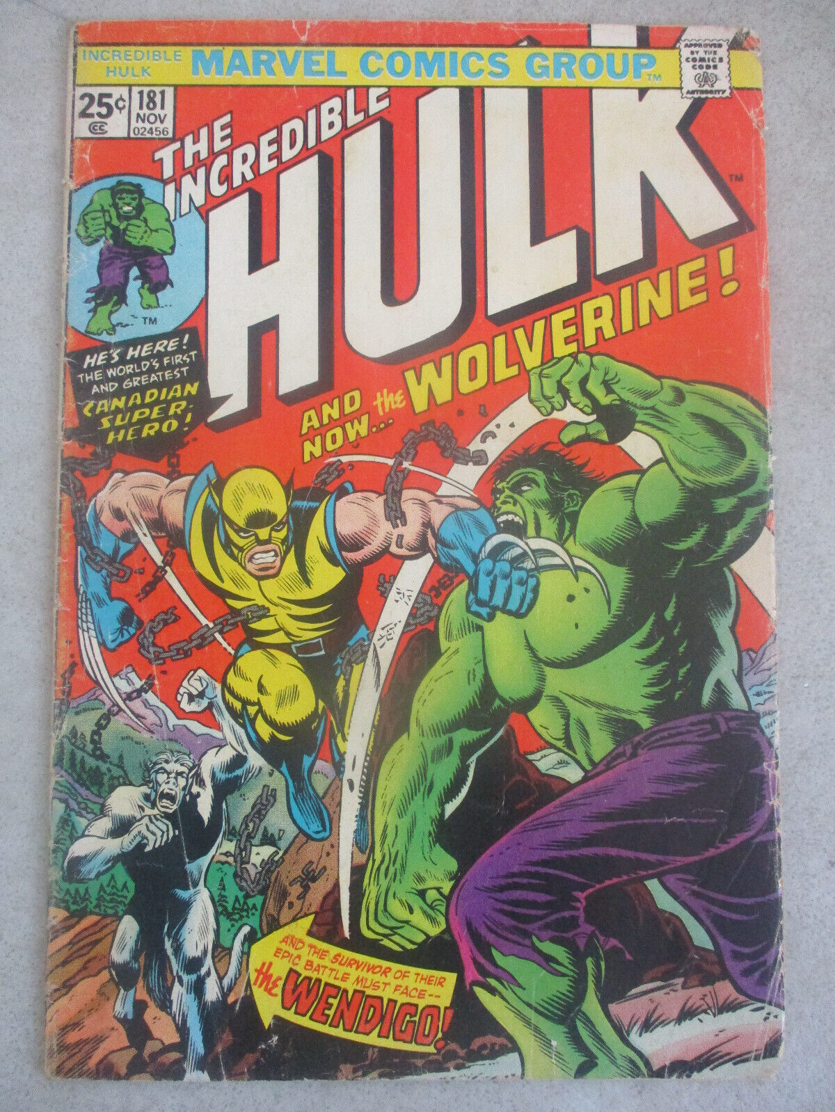 INCREDIBLE HULK 181 1ST FULL APPEARANCE OF WOLVERINE 1974