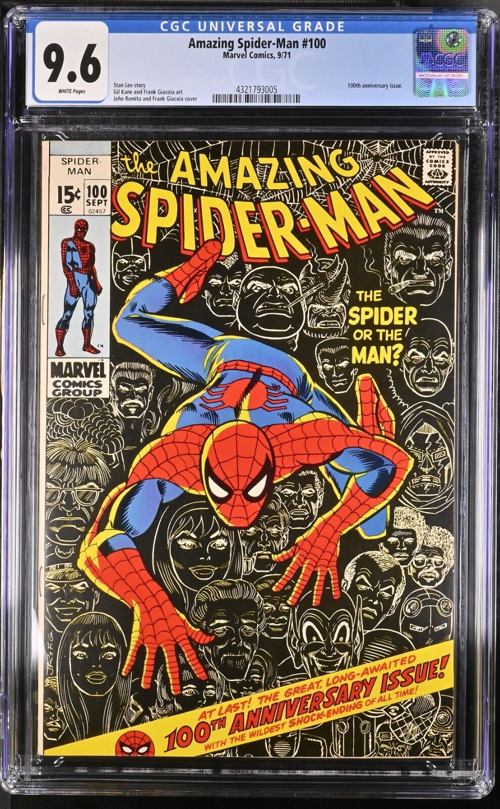 AMAZING SPIDERMAN 100 CGC 96 W 1971 KEY CLASSIC COVER