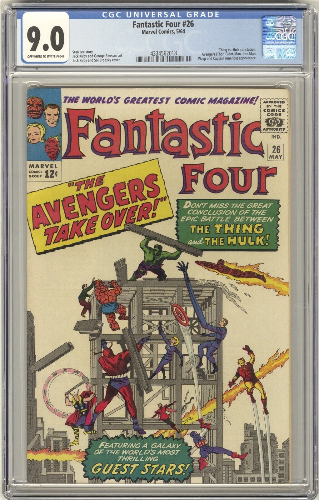 Fantastic Four 26 CGC 90 HIGH GRADE Marvel Comic KEY Avengers Crossover App