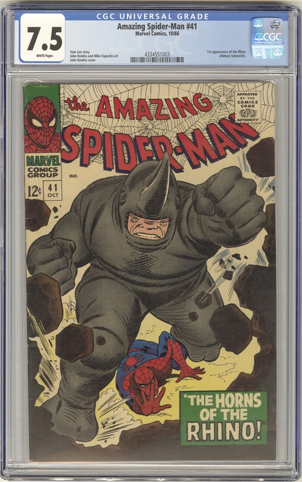 Amazing SpiderMan 41 CGC 75 HIGH GRADE Marvel Comic KEY 1st Rhino Appearance