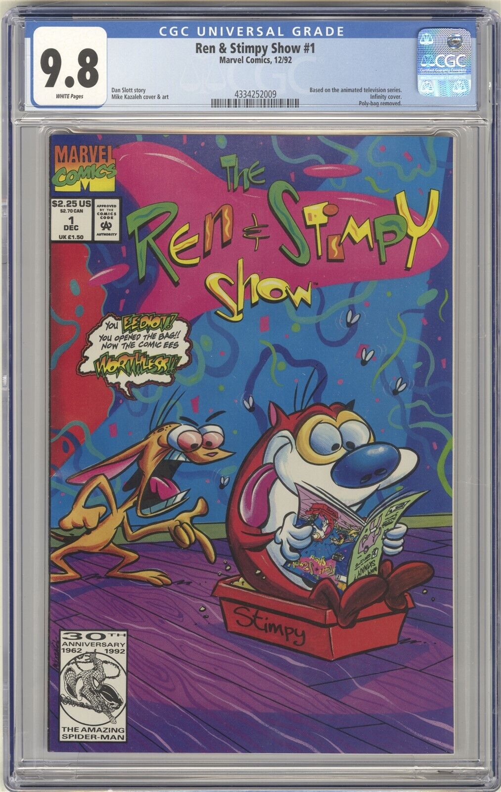 Ren  Stimpy Show 1 CGC 98 HIGH GRADE Marvel Comic KEY Based on Animated Show