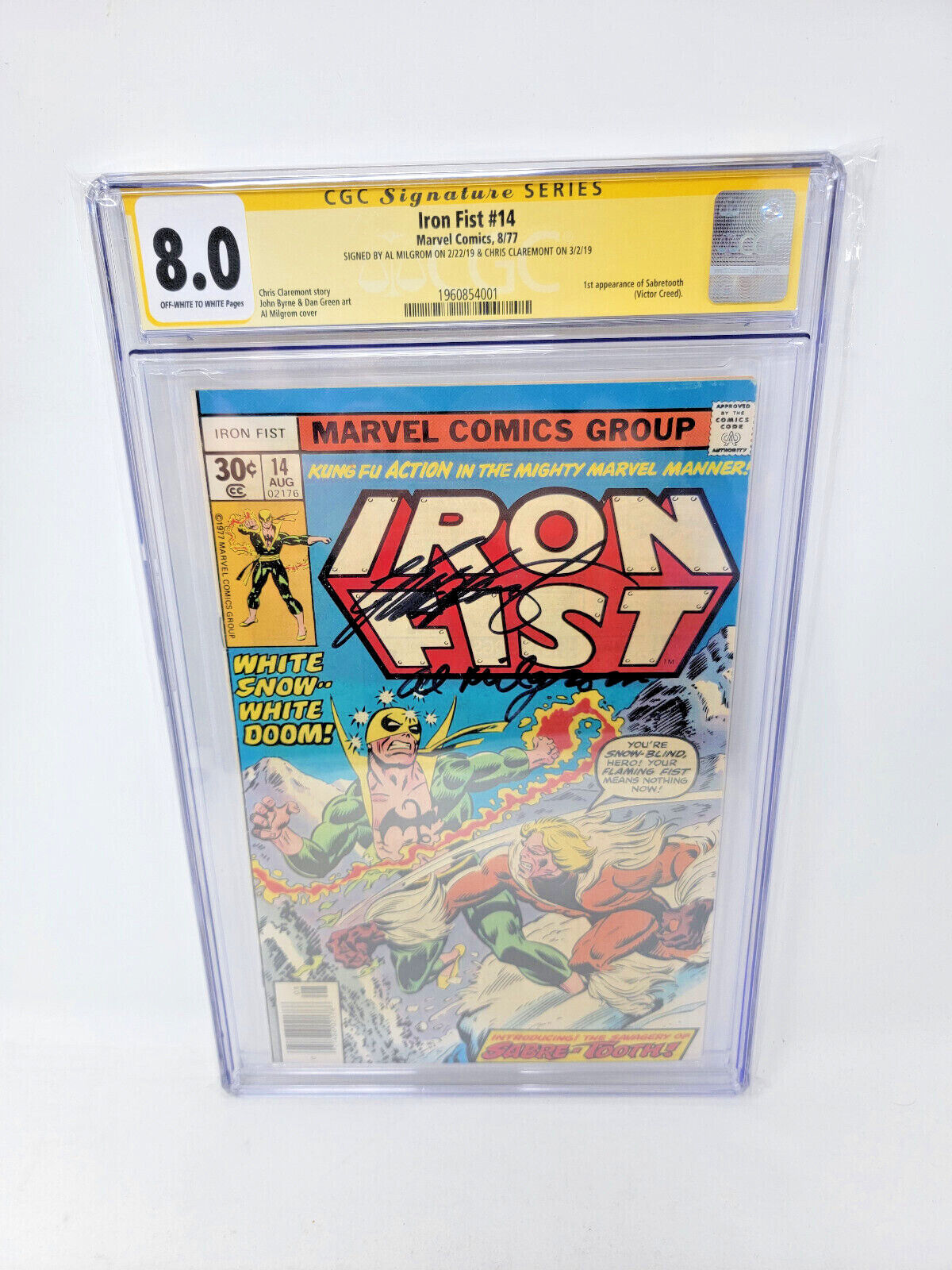 IRON FIST  14 1977CGC 80 SS 1ST APP SABRETOOTH AUTOGRAPH CLAREMONT MILGROM