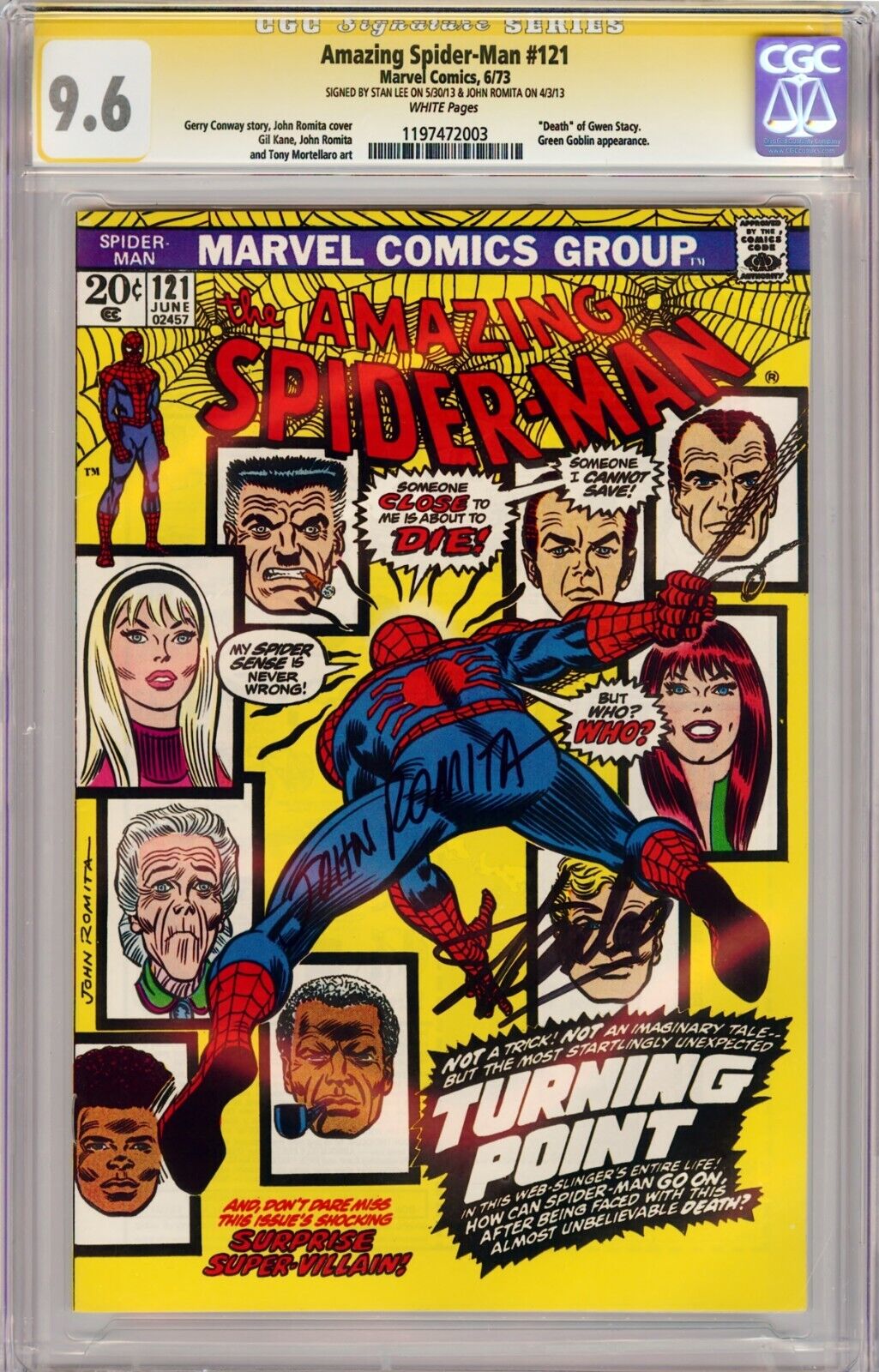 AMAZING SPIDERMAN 121 1973 CGC 96 SS Signed x2 Stan Lee  John Romita