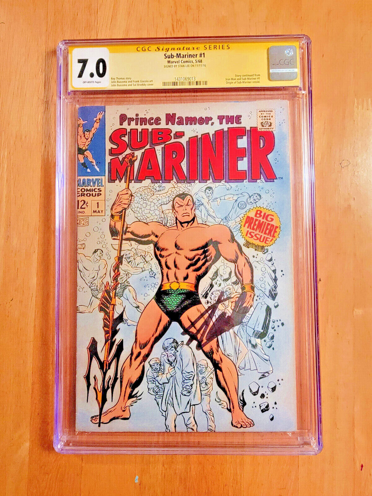 SUBMARINER 1 1968 CGC 70 SS  AUTOGRAPH STAN LEE ORIGIN OF SUBMARINER