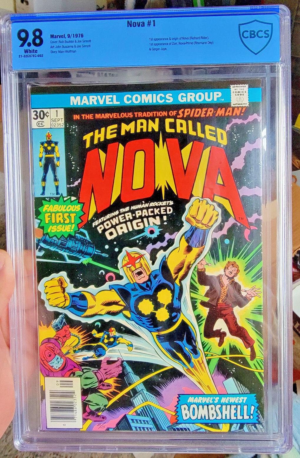 NOVA 1  CBCS 98 WHITE PAGES  NOT CGC 1976 1ST APPEARANCE  ORIGIN NOVA