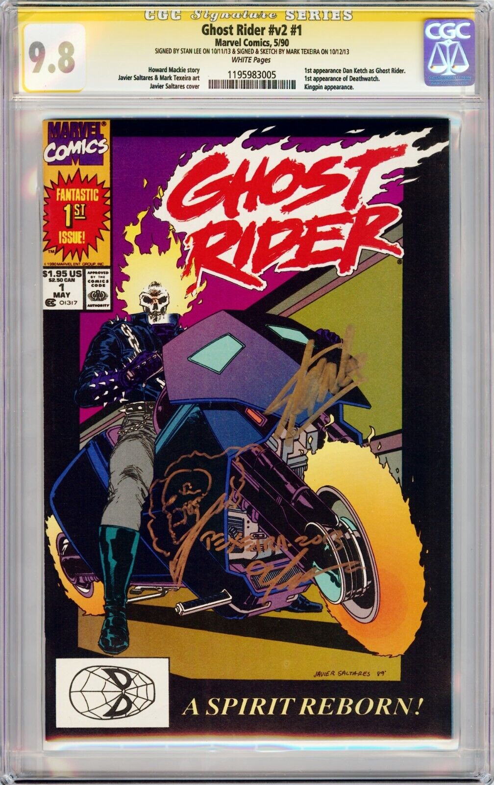 GHOST RIDER 1 1990 CGC 98 SS Signed Stan Lee  TexeiraSketch KEY ISSUE