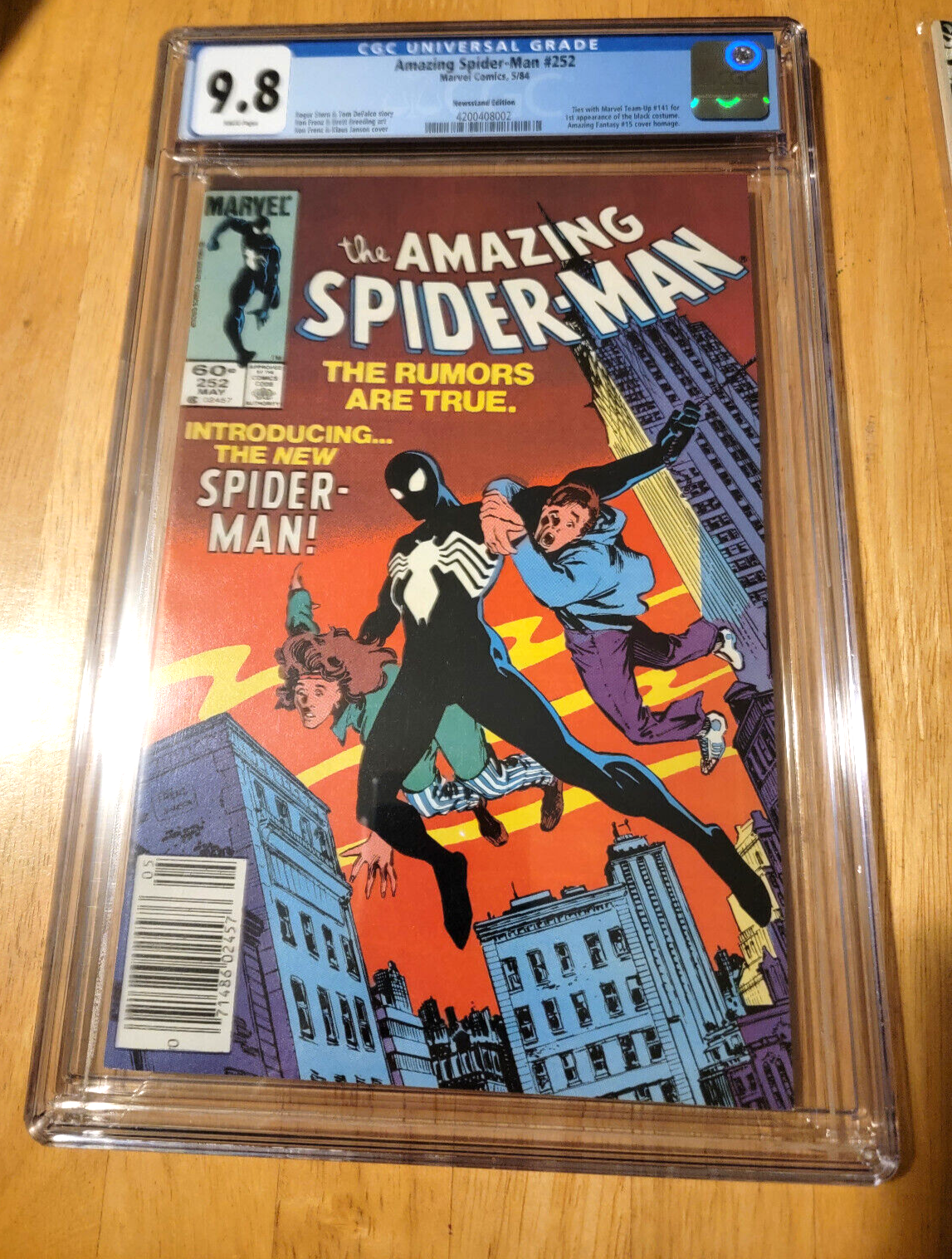 AMAZING SPIDERMAN 252 CGC 98 WHITE PAGES BLACK SUIT 1ST APP 1984 NEWSSTAND