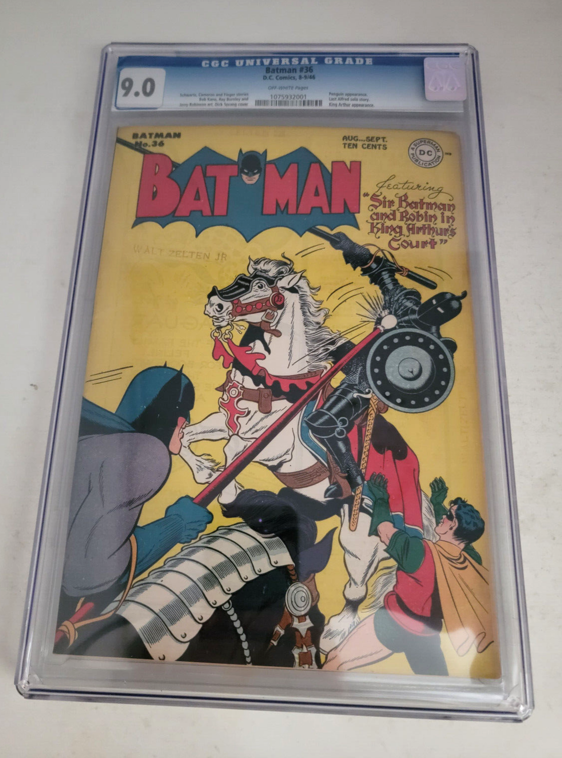 BATMAN 36 CGC 90 1946 GOLDEN AGE PENGUIN  KING ARTHUR APP LAST ALFRED SOLO