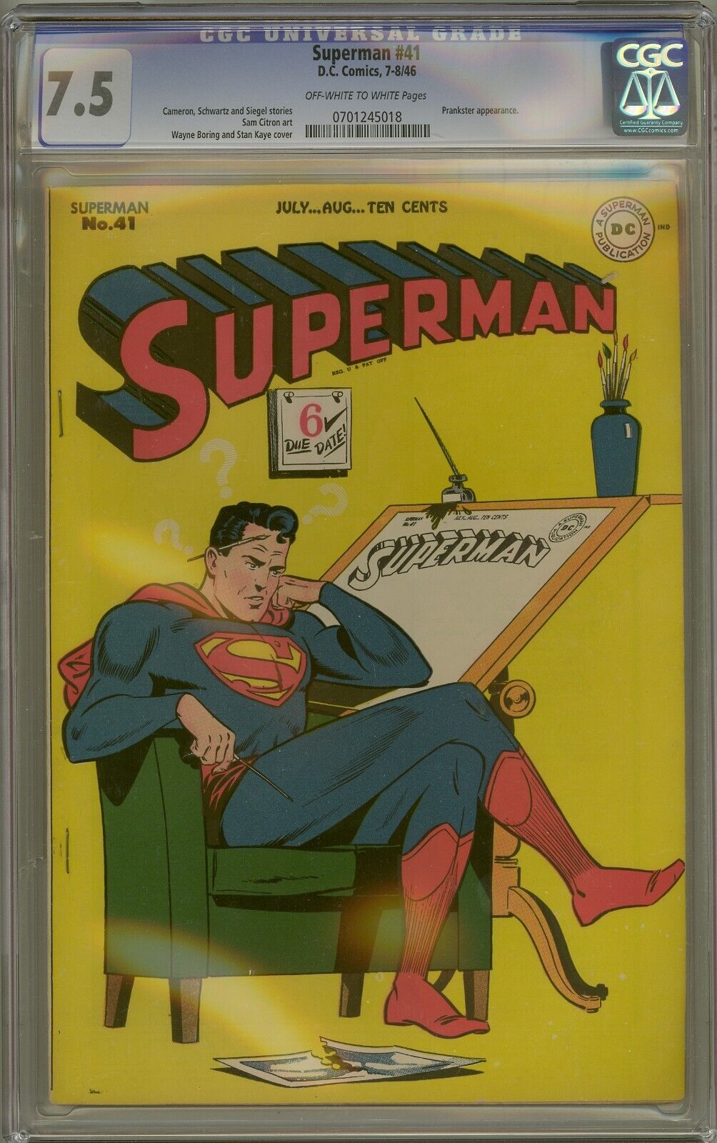 SUPERMAN 41 1946 CGC 75  OWWhite pages  DC Comic Book  Golden Age ACTION