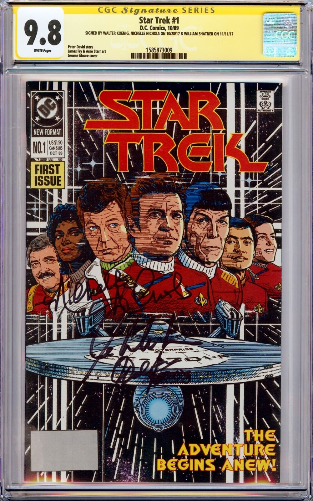 STAR TREK 1 1989 CGC 98 SS Signed x3 William Shatner Nichols  Koenig