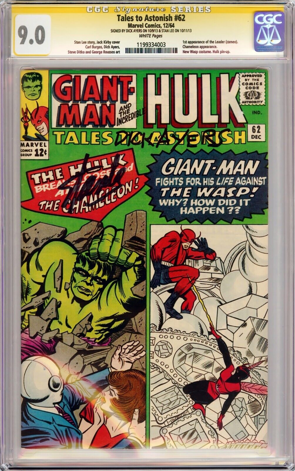 TALES TO ASTONISH 62 1ST LEADER 1964 CGC 90 SS Signed Stan Lee  Dick Ayers