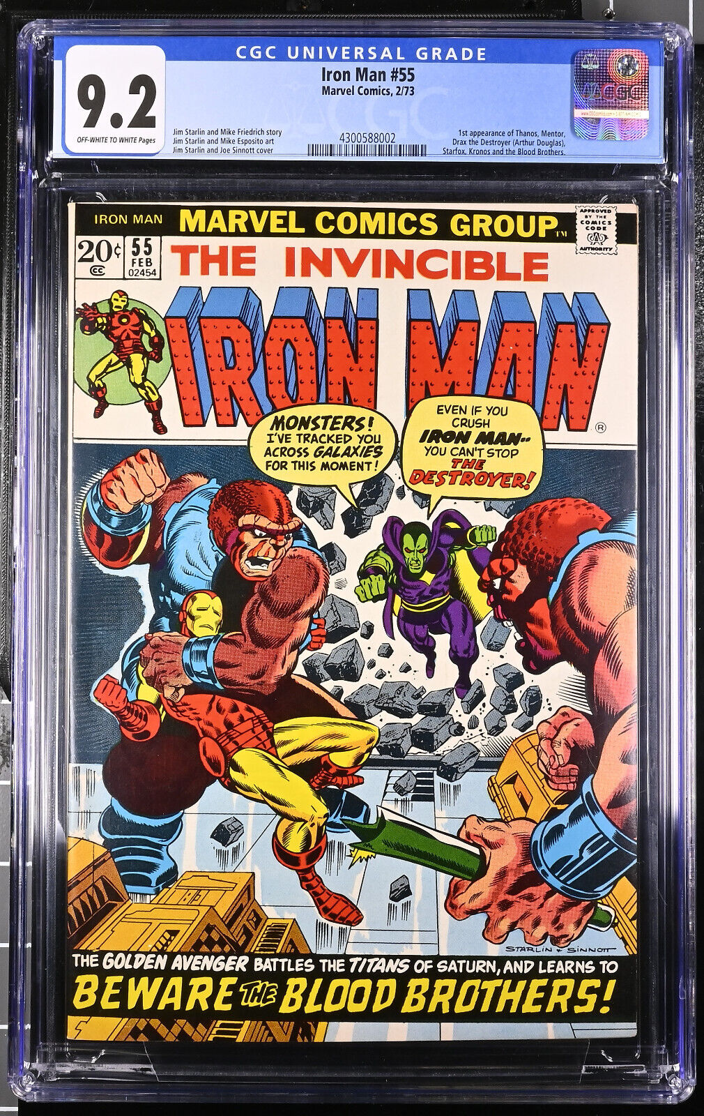 Iron Man 55 CGC 92 Jim Starlin First Thanos Drax  More Awesome